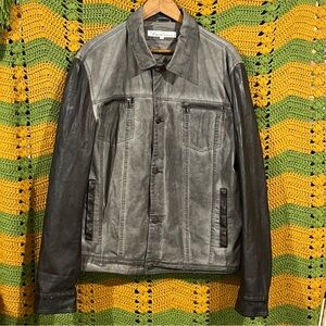 Kenneth Cole New York Gray Leather Sleeve Distressed Jacket XL